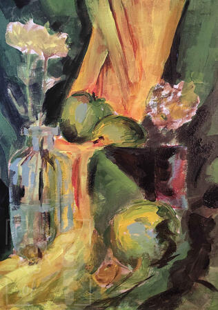 unfinished acrylic still life painting